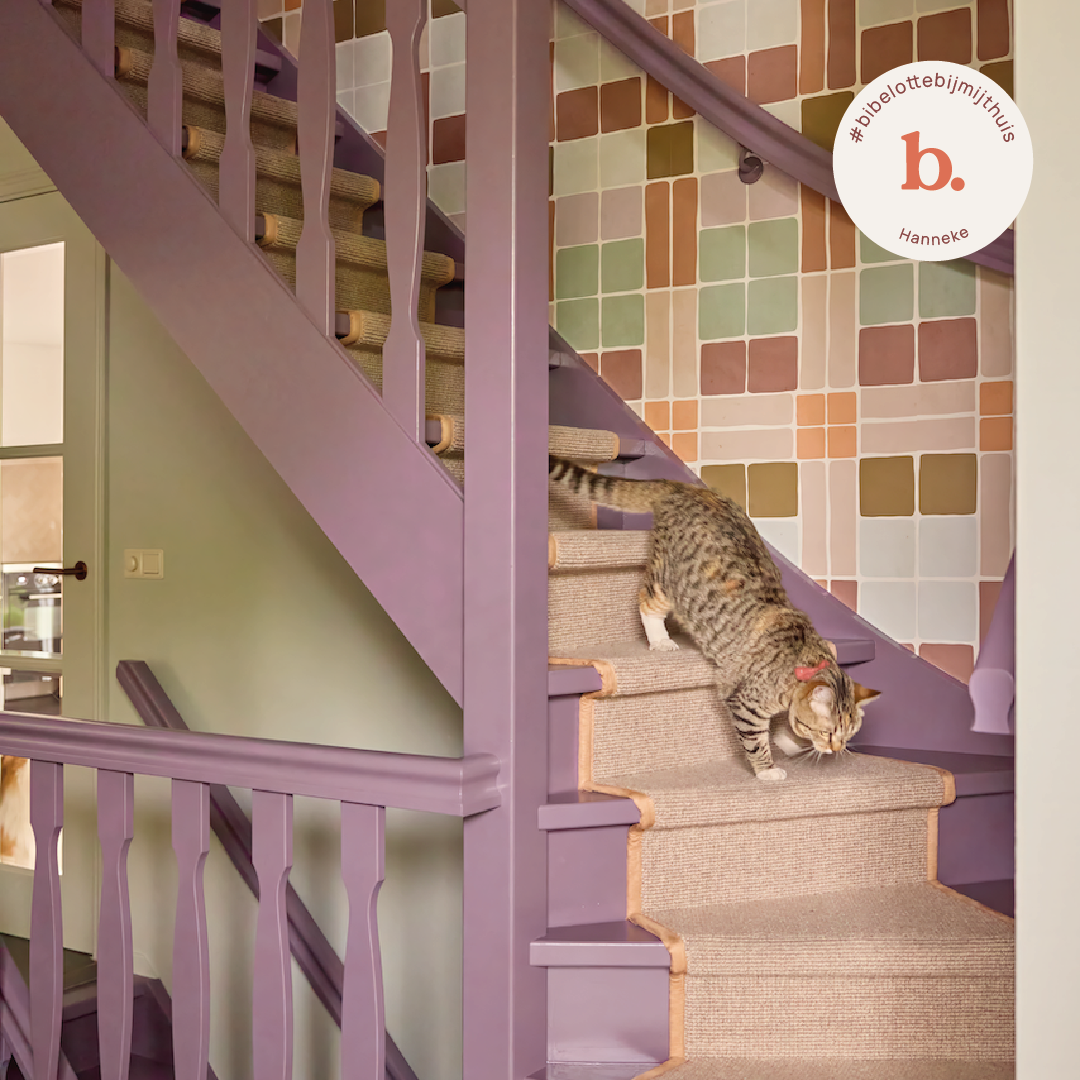 Behang Patchwork blush, Lakverf Aubergine & Muurverf Kiezel