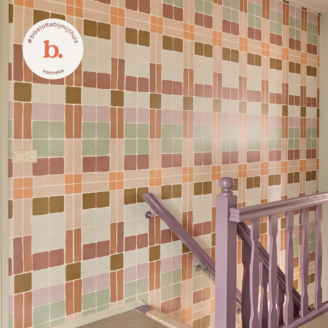 Behang Patchwork blush & Lakverf Aubergine