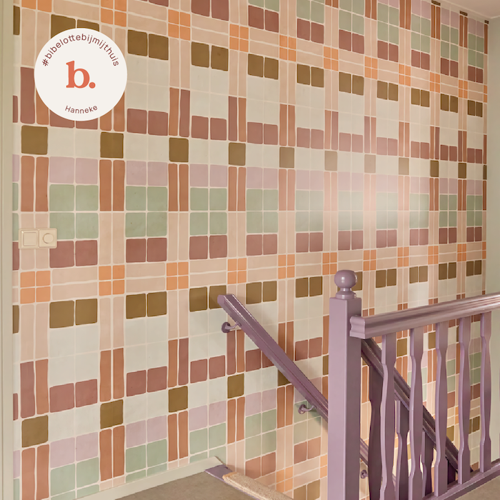 Behang Patchwork blush & Lakverf Aubergine