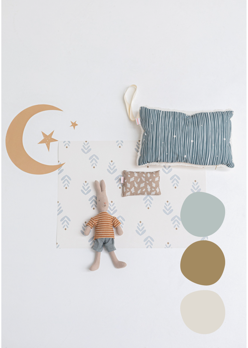 Moodboard babykamer met behang en verf
